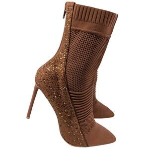 NWOT! ROUGE HELIUM! LUXE BROWN KNIT ELASTIC FITTED STILETTO ANKLE BOOTS! SZ 10M